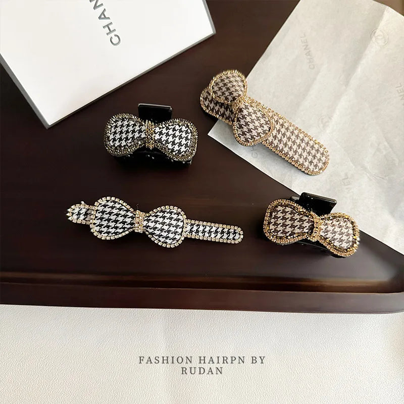 Customized Korean Version of Ins Light Luxury Style Grab Clip Female Rhinestone Bow Hairpin Duckbill Clip Set Factory Direct Sal