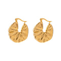 Real 18k Gold Plated Stainless Steel Round Fan Shape Fashion Design Earrings Hoop Earring Texture Collection Jewelry for Women