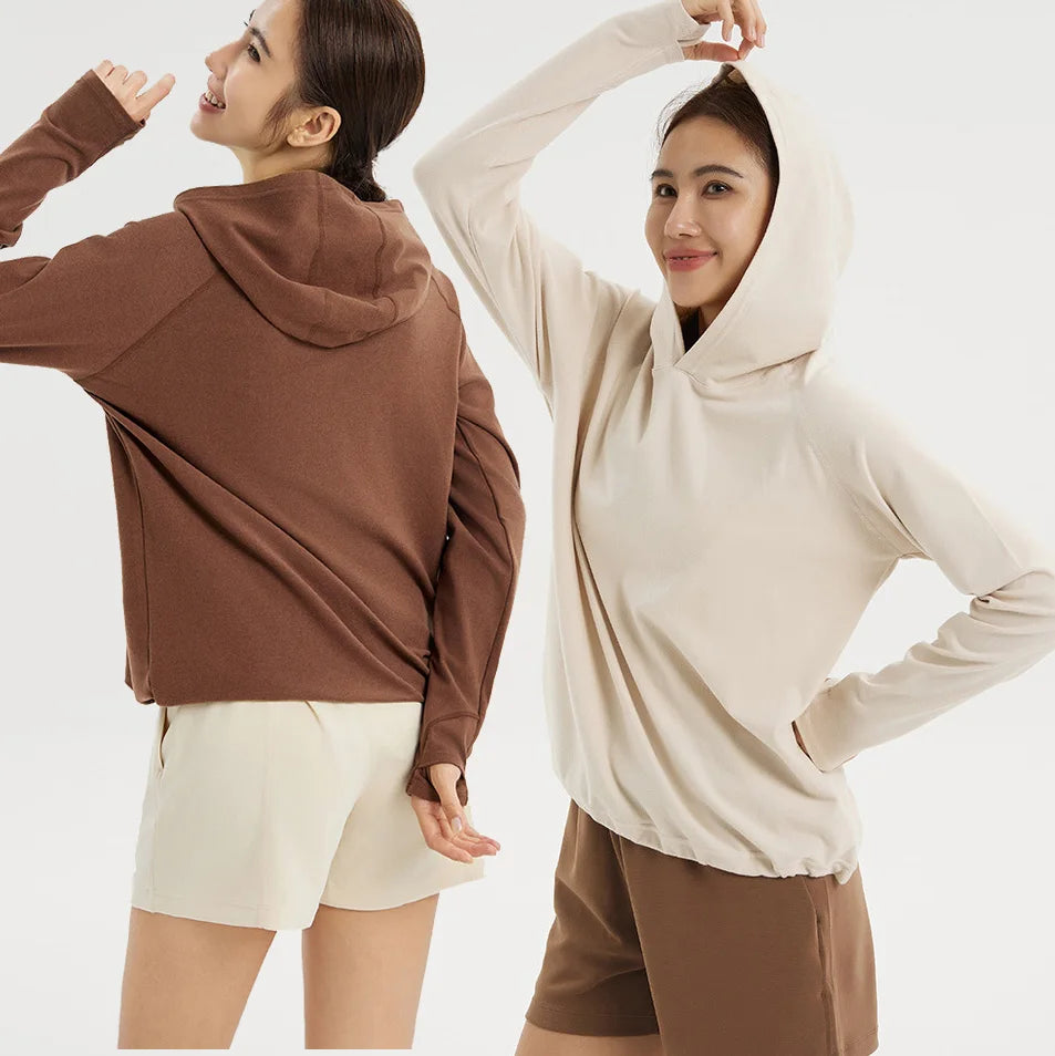 YIYI Spring Winter With Fleece Training Outdoor T-shirt With Pullover Hoodies Warm Workout Finger Hole Sport Women Tops Clothing