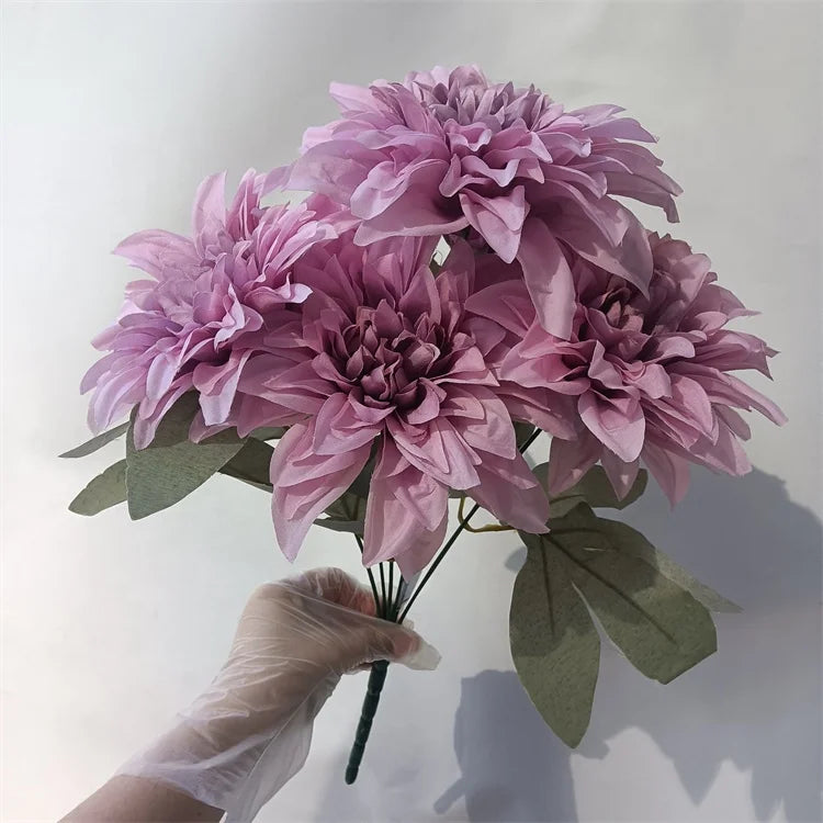 Hot Selling G-2144 Artificial Wedding Decoration Silk Dahlia Daisy Bouquets Flower 7 Heads White Floral Flowers