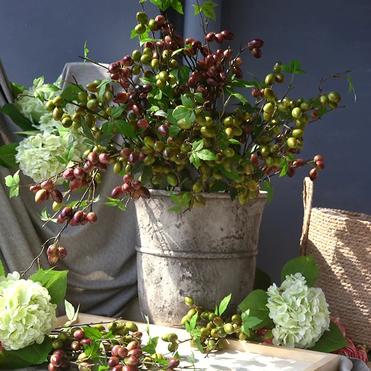 C-AB007 Wholesale Artificial Green Leaf Olive Branch Fruit Kitchen Home PE Olive Fruit Branches for Wedding Party Decor