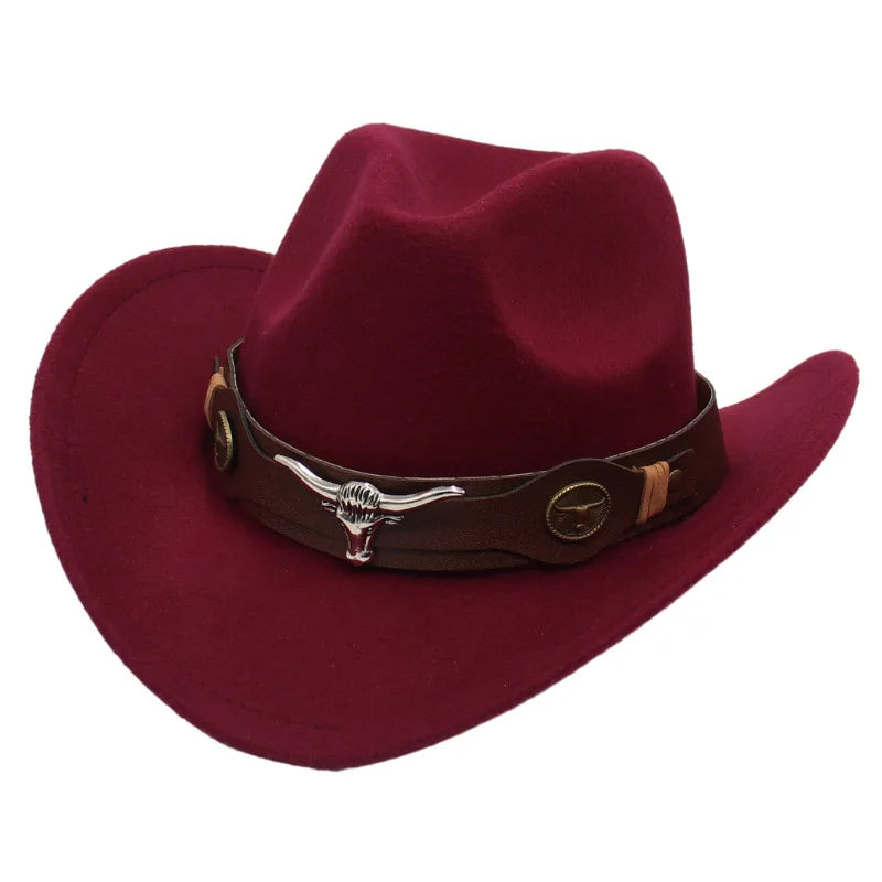 Hot Selling Unisex Adult and Children Matching Cheap Cowboy Hat with OX Head Belt