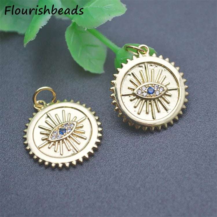 Good Quality Nickel Free Anti Fading Gold Plated Round White Royal Blue Zircon Eye Charms for Jewelry Making