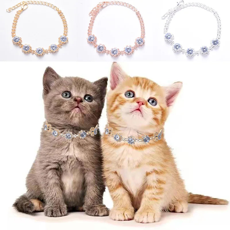 Pet Collar - Versatile Cat and Dog Necklace with Five Zirconia Flower Pendants Super Cute Pet Jewelry Accessory