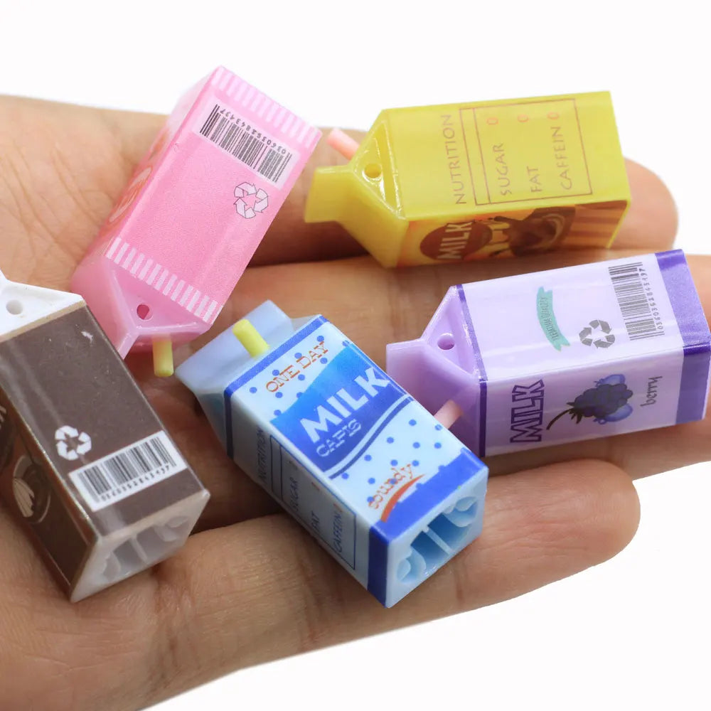 100Pcs/Lot Cartoon Milk Bottle Pencil Top Cute Fruit Milk Box Design Pen Top Korea Stationery Material Office School Supplies MegaBDM
