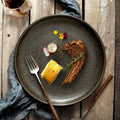 Factory Direct Wholesale Reactive Black Rustic Round Ceramic Serving Plate Dishes Porcelain Steak Dinner Plates for Catering