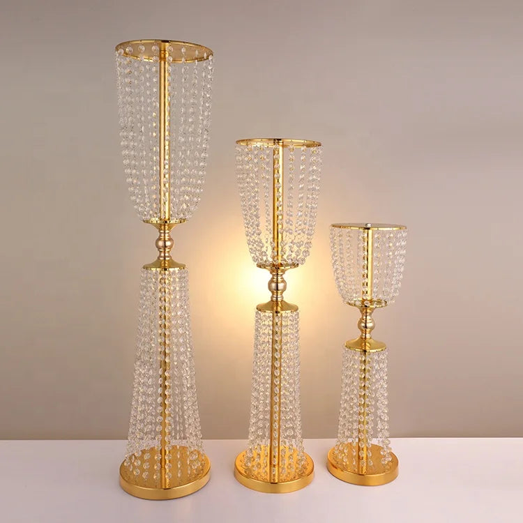 Tall Crystal Wedding Aisle Pillar Metal Flower Display Stand