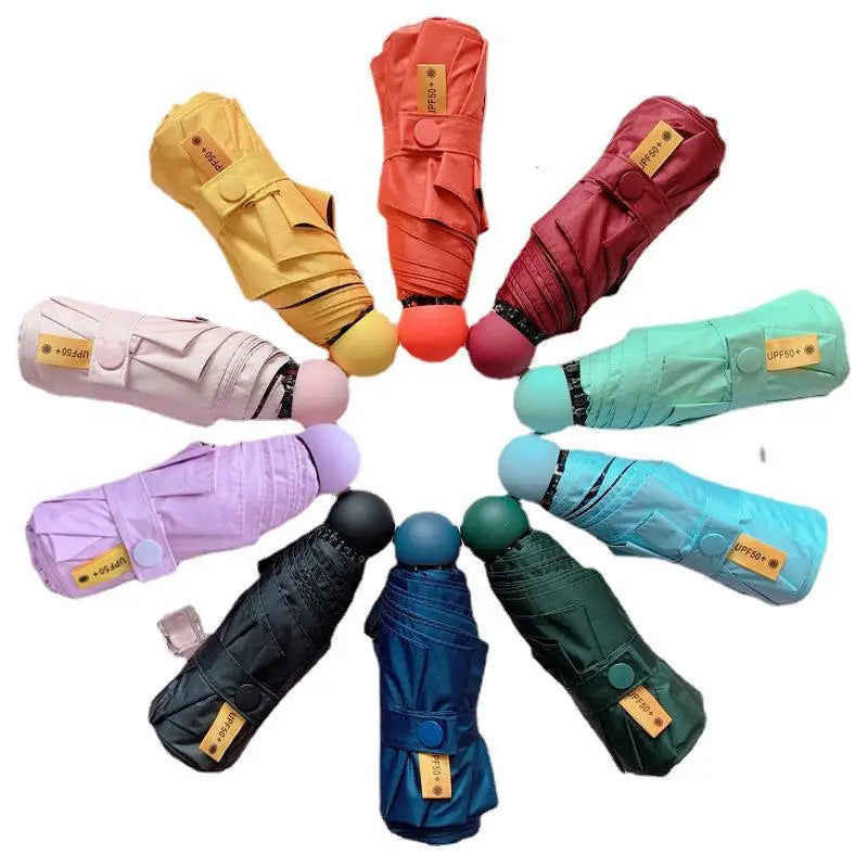 UV Compact 5-Folding Manual Umbrella with Minimalist Design Plastic Handle Nylon Material-Travel Ready