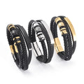 Hot Wholesale Gold Plated Stainless Steel Multilayer Braided Rope Leather Bracelets Trendy Fashion Wrap Jewelry Gifts for Men MegaBDM