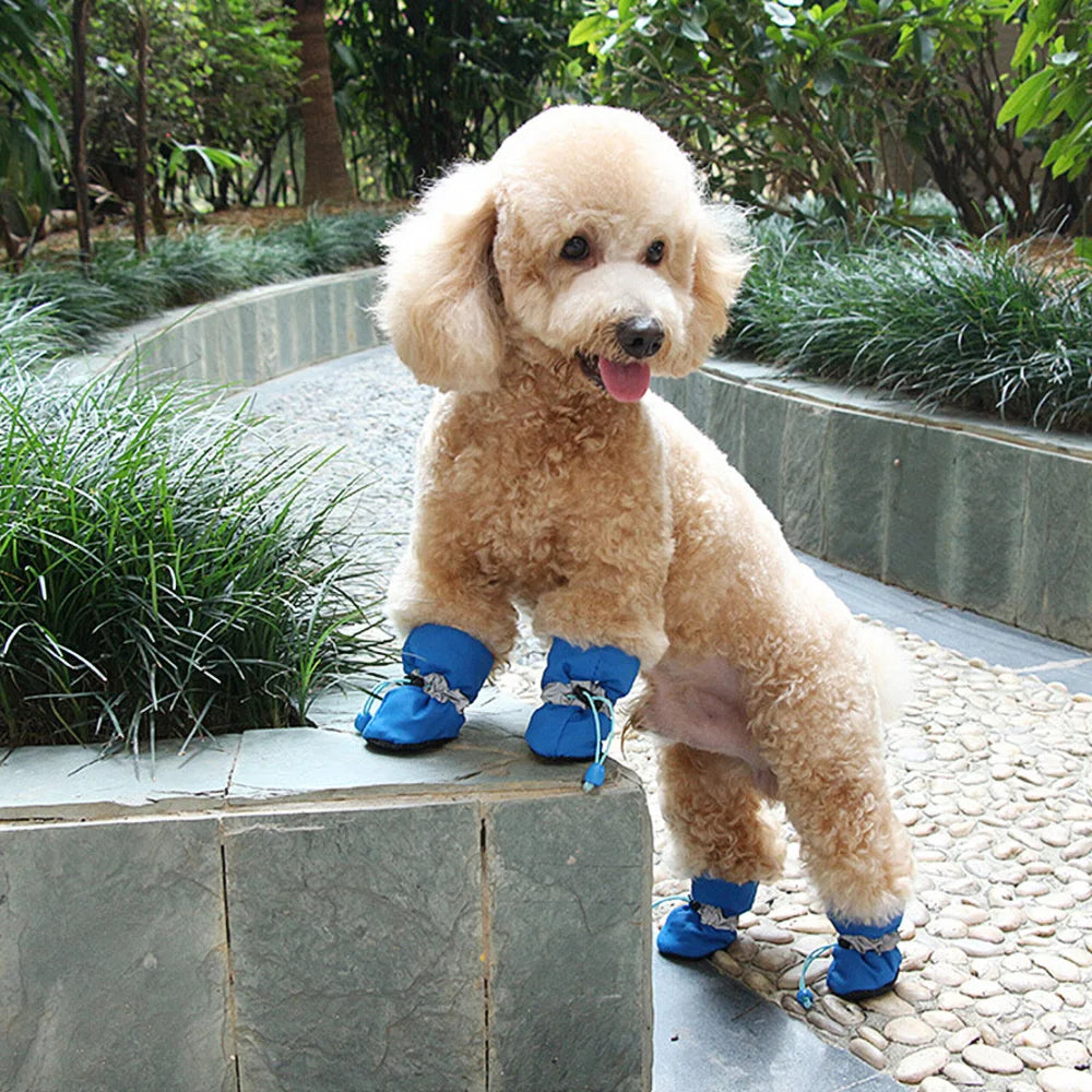 4Pcs/Set Portable Pet Dog Shoes Cover Non-slip Waterproof Rainshoes Rain Boots Autumn Winter Dogs Paws Soft Shoes