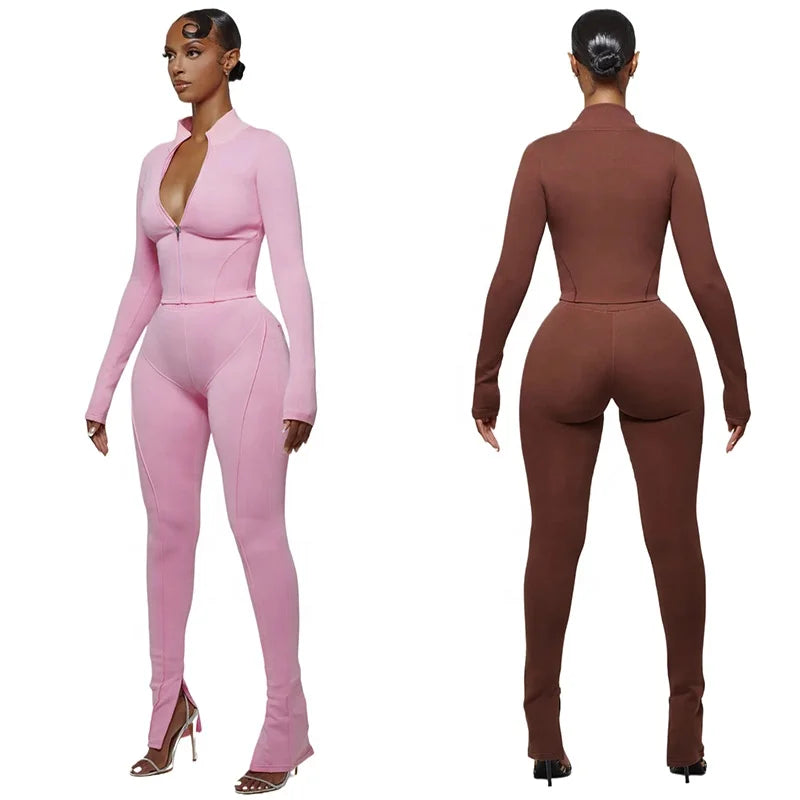 KY Luxury Athletic Gym Fitness Sets for Adults Solid Pattern Breathable Plus Size Jacket Leggings Skinny Fit for Spring Season