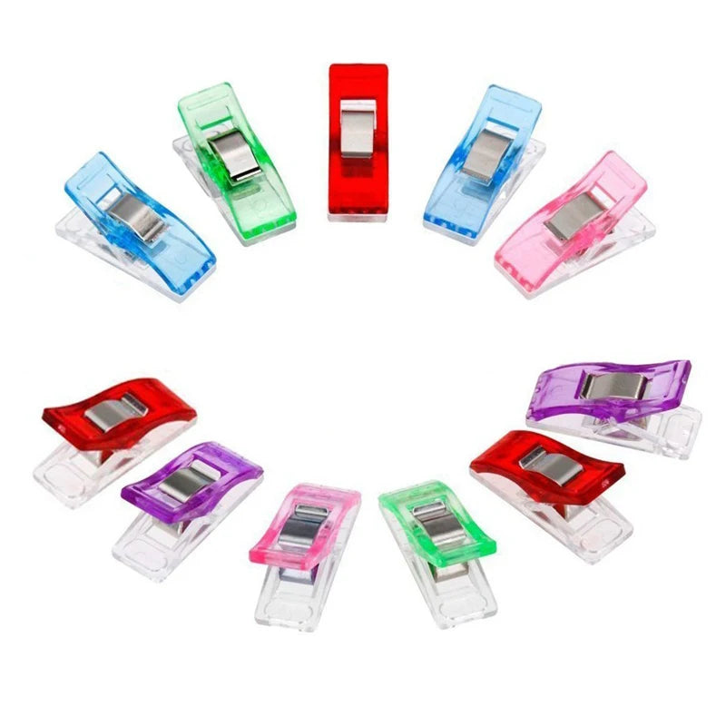 Plastic+Metal Sewing Clips for Shirts and Crochet 100pcs Transparent Assorted Colors X-Shape Convenient