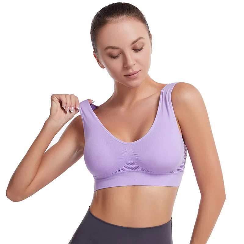 Factory Wholesale Women's Yoga Sports Underwear Grid Breathable Large Size Bra Non-Steel Ring Sports Tank Top