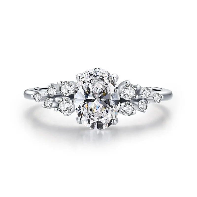 JZ1482 New Fashion Oval Cut Cubic Zirconia CZ Stone 925 Silver Rings Engagement Wedding Diamond Eternity Band Women Ring Jewelry