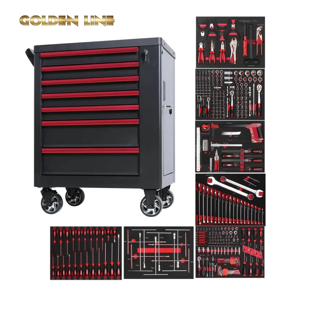 Goldenline 335 PCS Tools and 7 Drawers Auto Repair Metal Storage Cabinet Tool Trolley Tool Cabinet