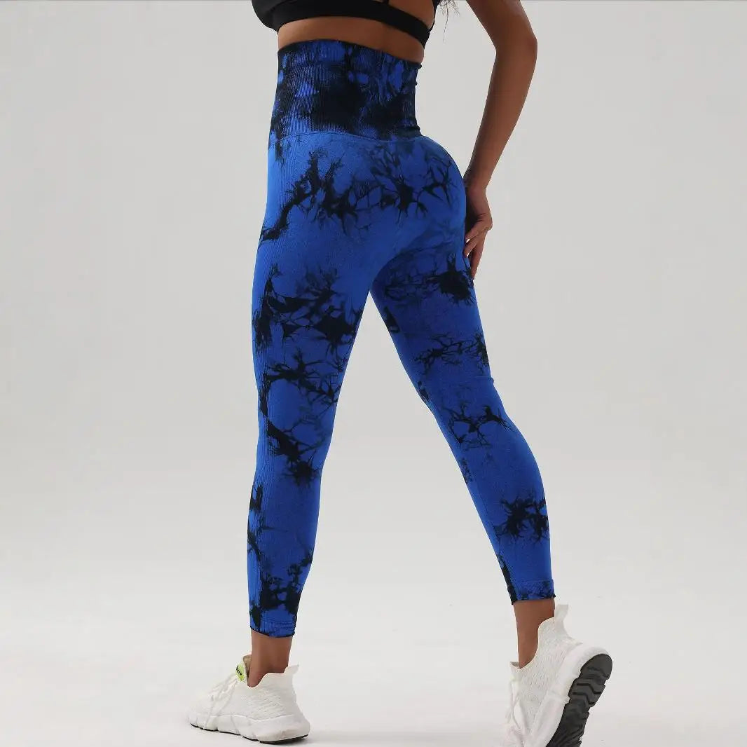 Women's Fashion Seamless Peach Hip Fitness Pants High Waist Belly Yoga High Spring Tie-dye Leggings