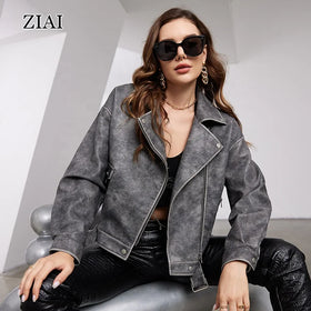 Women's Faux Leather Jackets Zip up Motorcycle Short PU Moto Biker Outwear Fitted Slim Coat