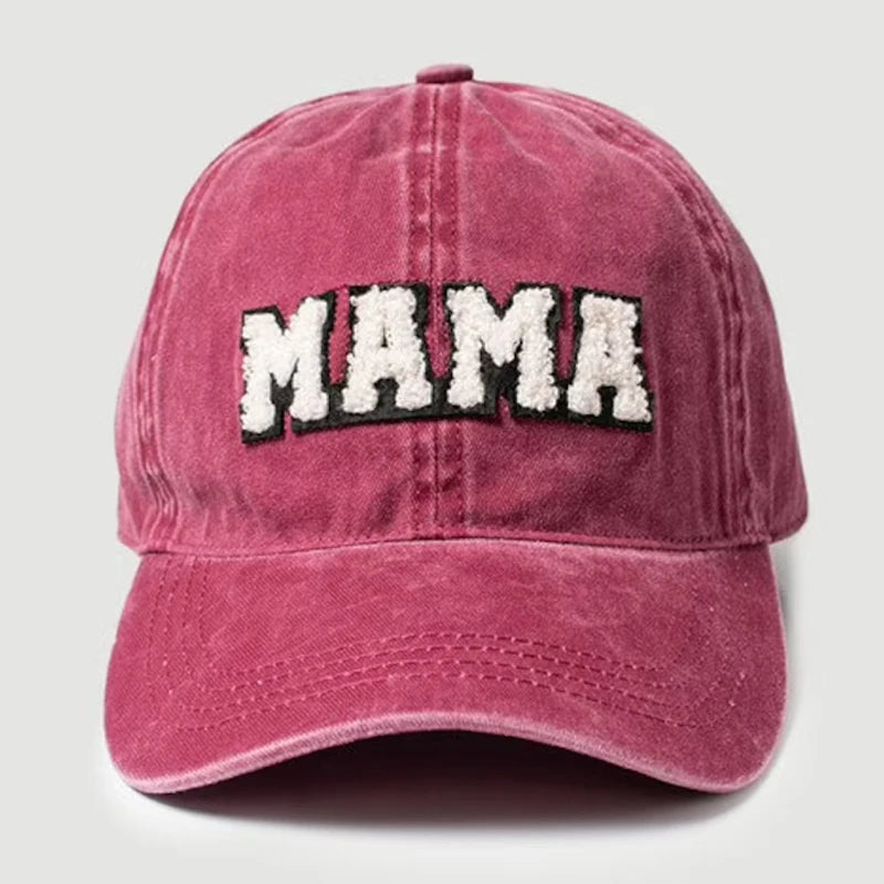 Distressed Chenille Patch Mama Hat Unstructured 100% Cotton Washed Sports Baseball Cap Casual Dad Hat