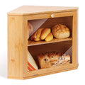 Bamboo Corner Bread Box for Kitchen Counter Wooden Large Capacity Wood Bread Food Storage Bin