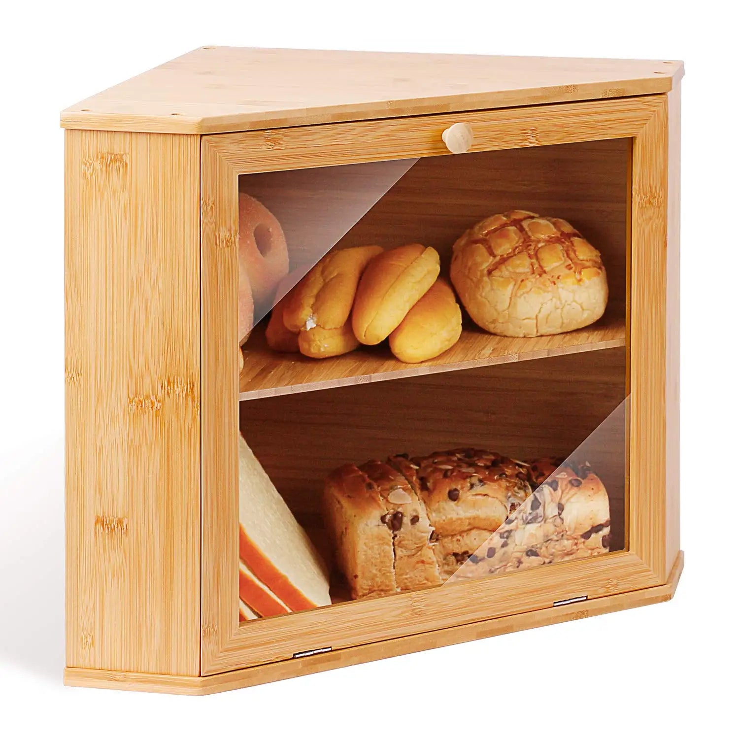 Bamboo Corner Bread Box for Kitchen Counter Wooden Large Capacity Wood Bread Food Storage Bin