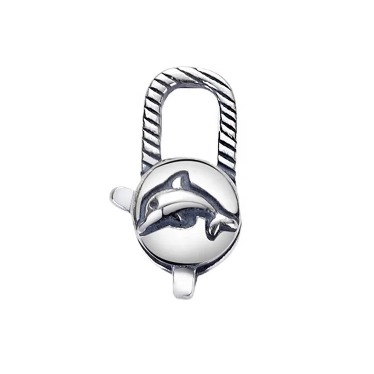 Retro Style Oxidized Sterling Silver Marine Life Jewelry Connector Findings Dolphin Pendant Clasp 925 Bracelet Lock