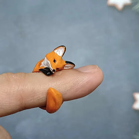 SC New Arrival Creative Animal Rings Funny Cute Rings Cartoon White Orange Fox Open Finger Rings for Teen Girls
