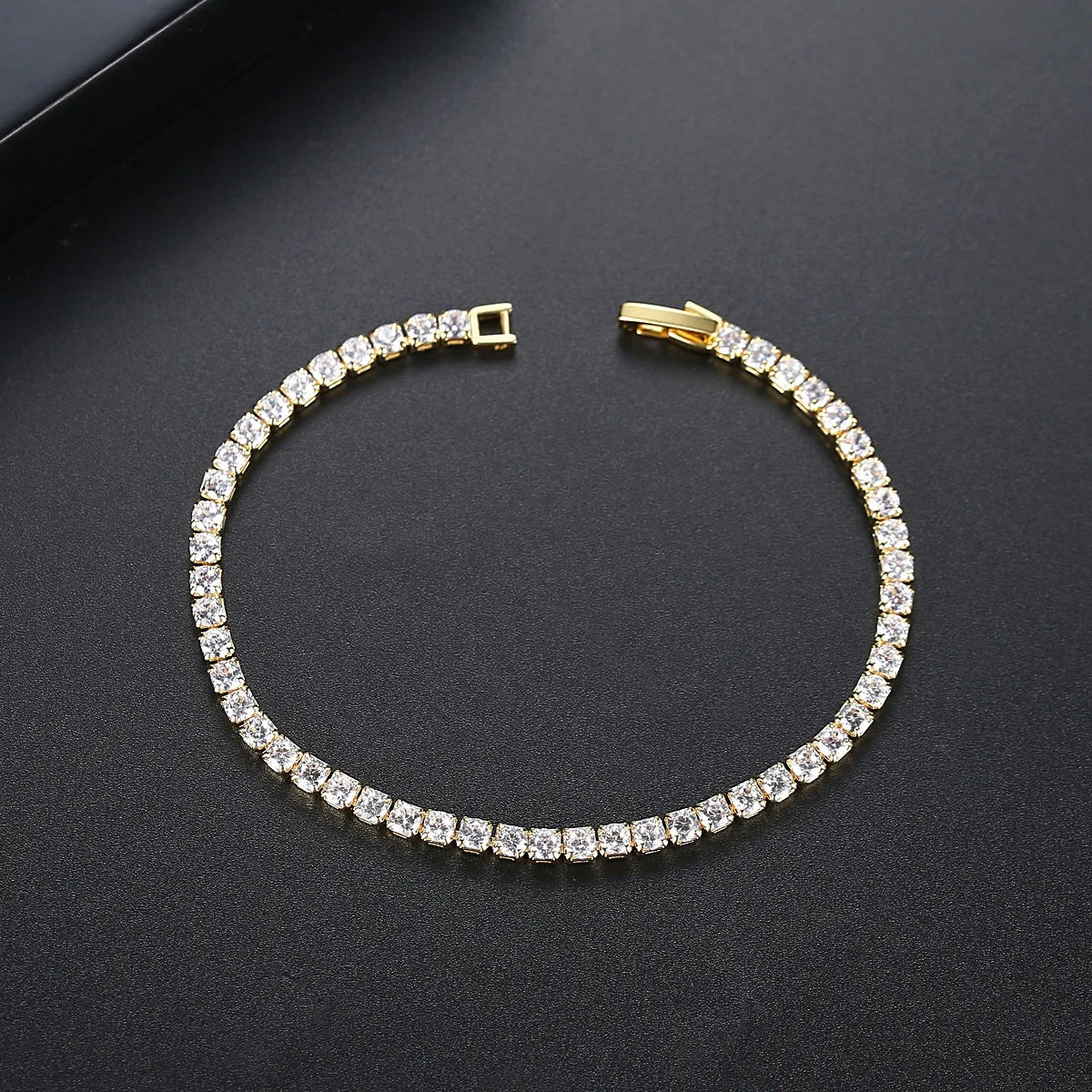Classic 14K Gold Filled 3/4/5MM Cubic Zirconia Bracelet Inlaid Rhinestone Link Bracelets Shiny Crystal Bangle for Women Girls