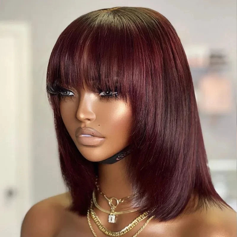 Dark Red 13*6 Lace Front Short Bob Wig Transparent HD Swiss Lace Virgin Human Hair for Woman Wigs
