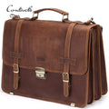Custom Vintage 14'' Laptop Bag for Mens Crazy Horse Leather Briefcase With Luggage Strap Attachment Leather Messenger Laptop Bag