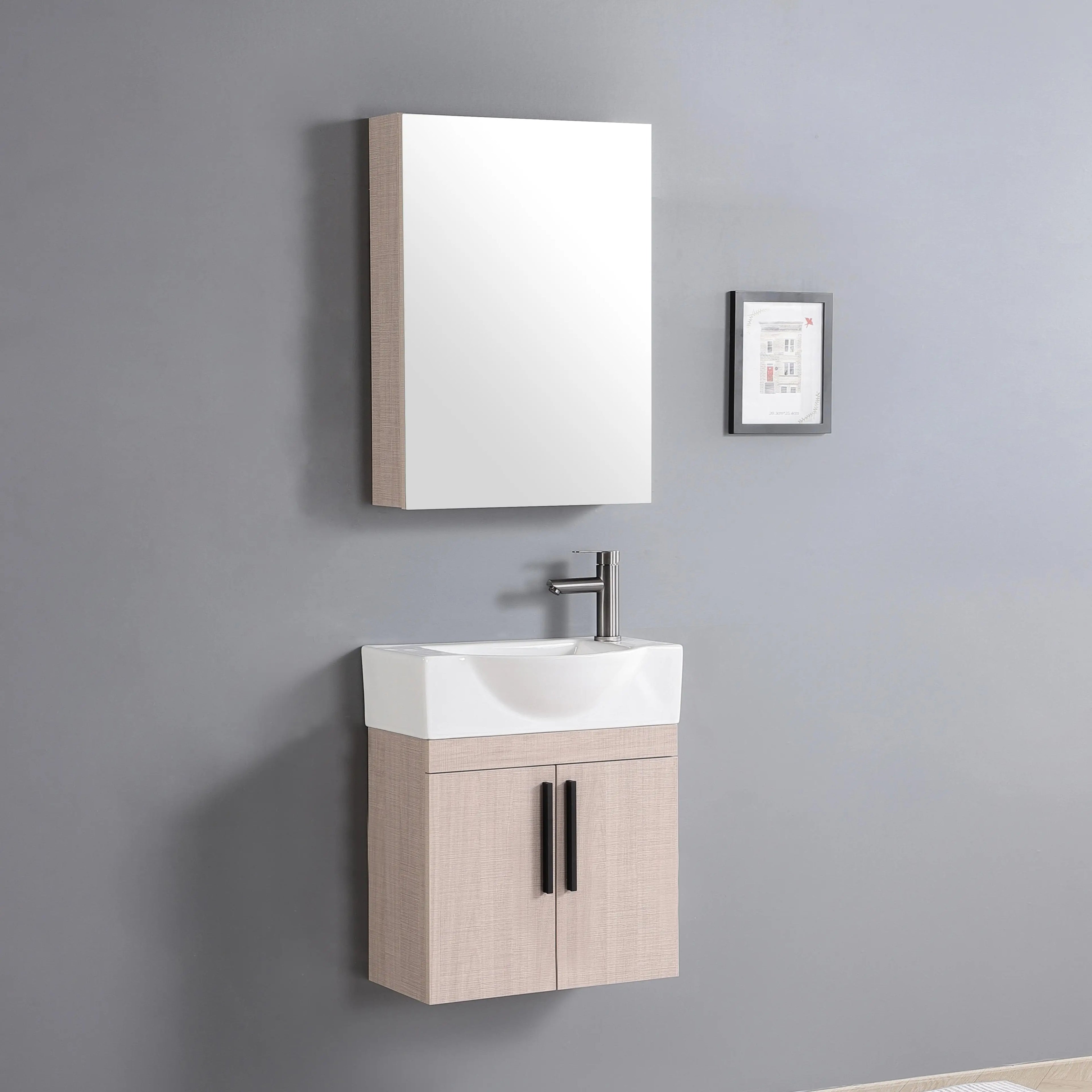 Luxury Hotel Modern Design Wall Hung Pvc Vanity Cabinets Small Size Mirror Bathroom Vanity