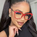 New Trendy Rivets Design Large Cat Eye Frame Eyeglasses Women Men Flat Mirror Blue Light Blocking Glasses Eyewear Shades DF68087