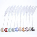 Natural Crystal Gemstone Moon Bookmark Handmade Rhodonite Crescent Pendant Jewelry Creative Silver Metal Feather Bookmarks