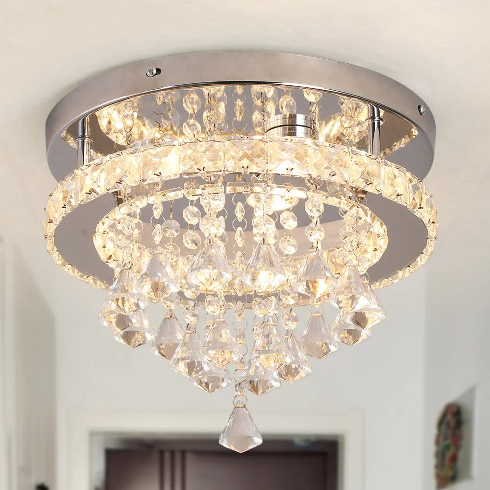 Factory Customized Round Crystal Illumination LED Lighting Ceiling Lamp Villa Hotel Project
