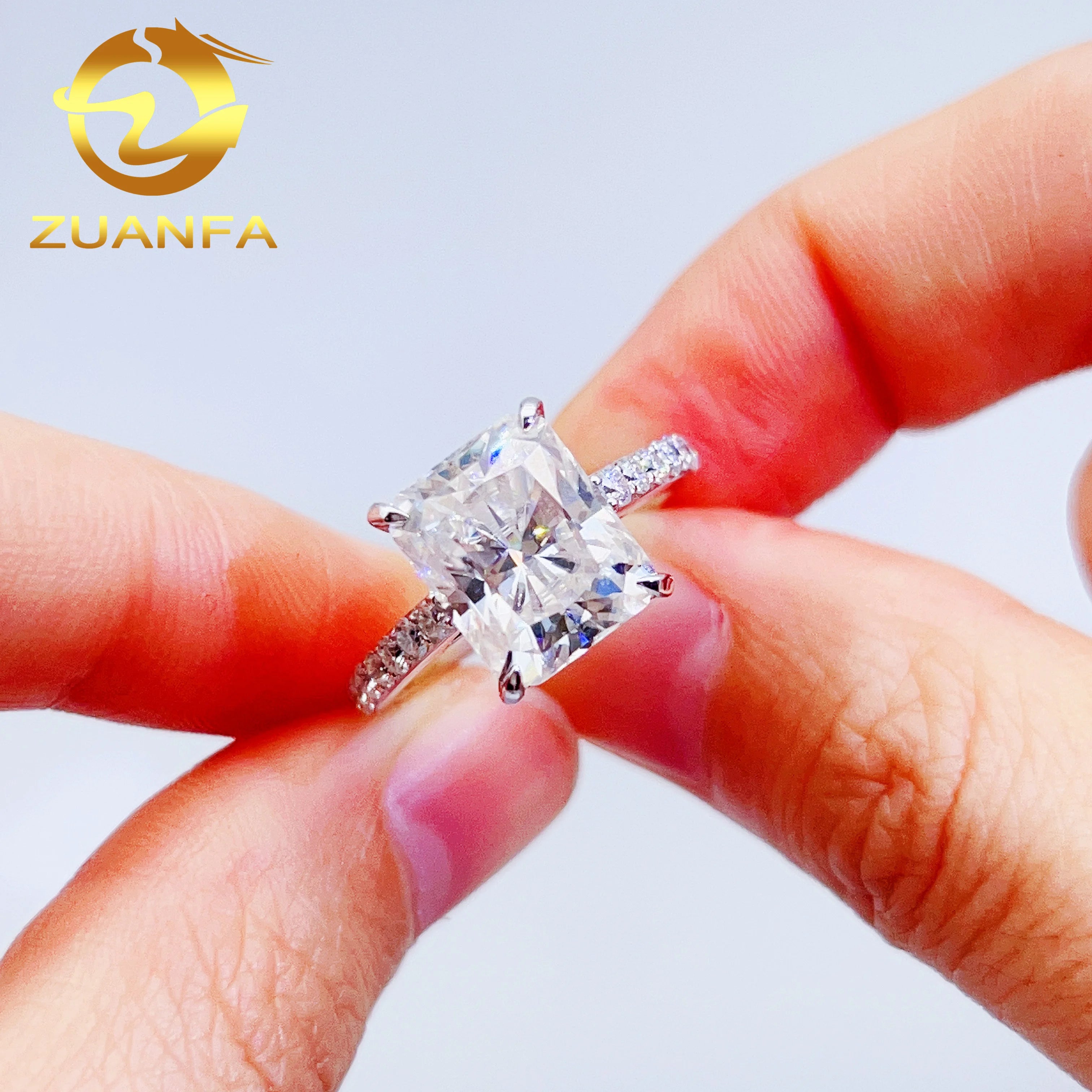 Basket Set Accented Vvs Moissanite Diamond Radiant Cut S925 Sterling Silver 10K Real Gold Engagement Ring