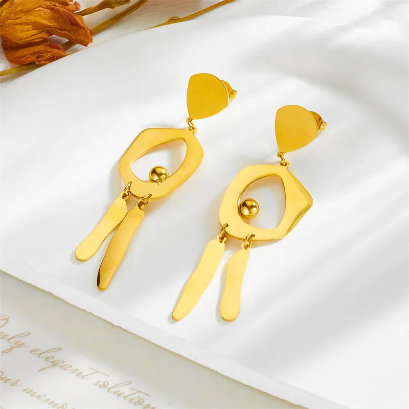 2023 New Geometric Non Tarnish 18k Pvd Gold Plated 316L Stainless Steel Tassel Drop Earrings for Women Jewelry