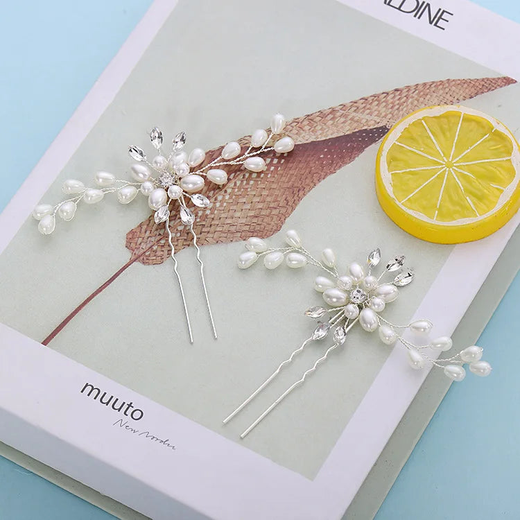 Handmade Delicate Women Hairband Headdress Ceramics Crystal Pearl Bridal Hair Vine Pin Crown Wedding Hair Clip Accessories