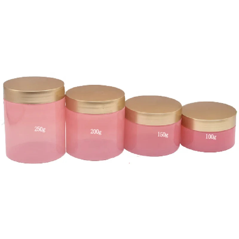 100g 120g 150g 200g 250g PET Plastic Jars Pink Cream Container Body Butter Cosmetic Pot Gold Lid Empty Packaging Bottle