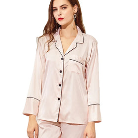 Fung 6001 Women's Plus Size Thermal Pyjamas Set Long Sleeve Pajama Suit with Pants Satin Fabric Burgundy Red Sleepwear