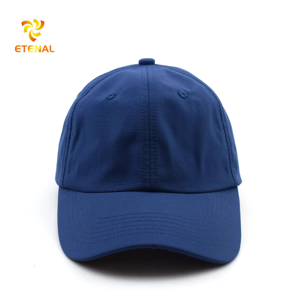 Custom Navy Blue Unstructured Nylon Cap Quick Drying Polyester Hand Embroidered Logo Featuring Leopard Argyle Fruit Made Oxford