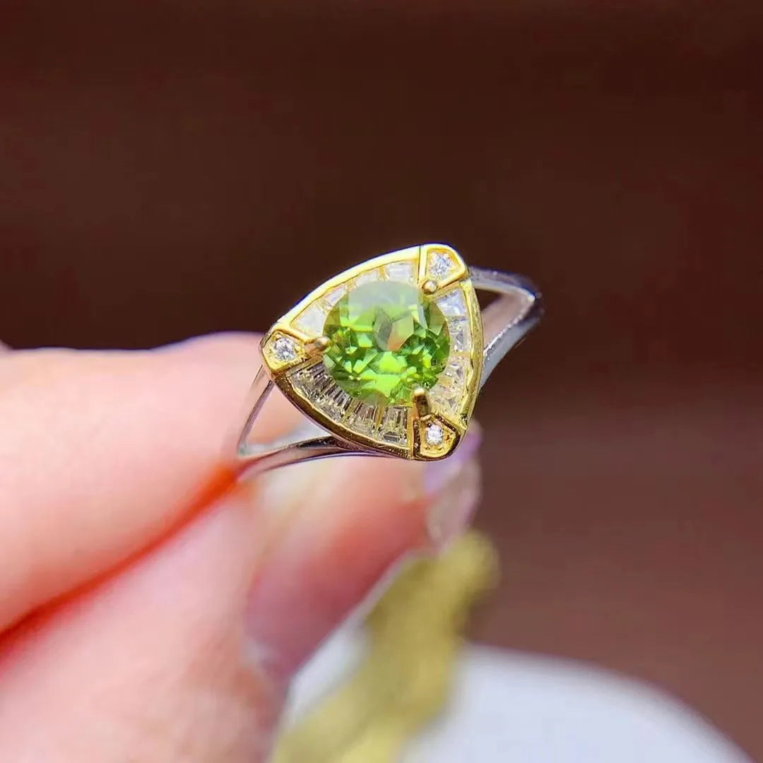 Hot Popular 925 Sterling Silver Natural Peridot Turkish Love Zirconia Engagement Golden Rings for Women