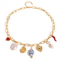 2025 Boho Ethnic Indian Vintage Collection Golden Stainless Steel Chain Link Statement Choker Necklace Bracelet Set Trendy Gold