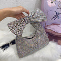 2025 New Fashion Luxury Designer Handbag Purses for Women Shiny Rhinestones Bow Evening Clutch Large Capacity Soft Hobo Tote
