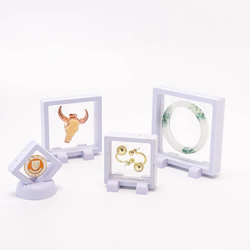 Custom Logo 9x9cm 3D Floating Box Frame Round Base Coin Jewelry Display Case Organization Shadow Box Pouches Packaging Display