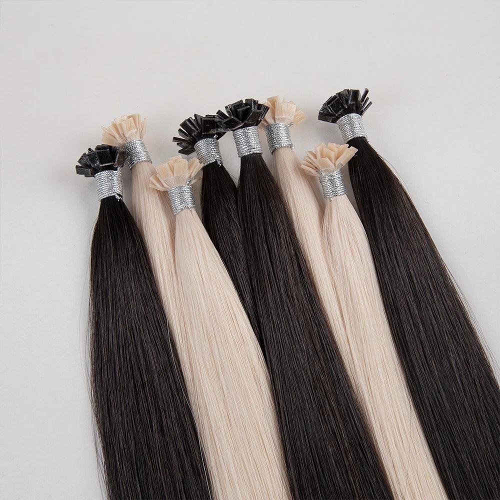 Wholesale Remy Human Hair Extensions Silky Straight Wave European Double Drawn Dyed Keratin Flat Tip Hair Single Weft Style