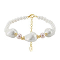 PSB02 High-Quality Accessories Women Girls 10mm Faux Shell Pearl Beaded Lucky 925 Sterling Silver Bangles Bracelet