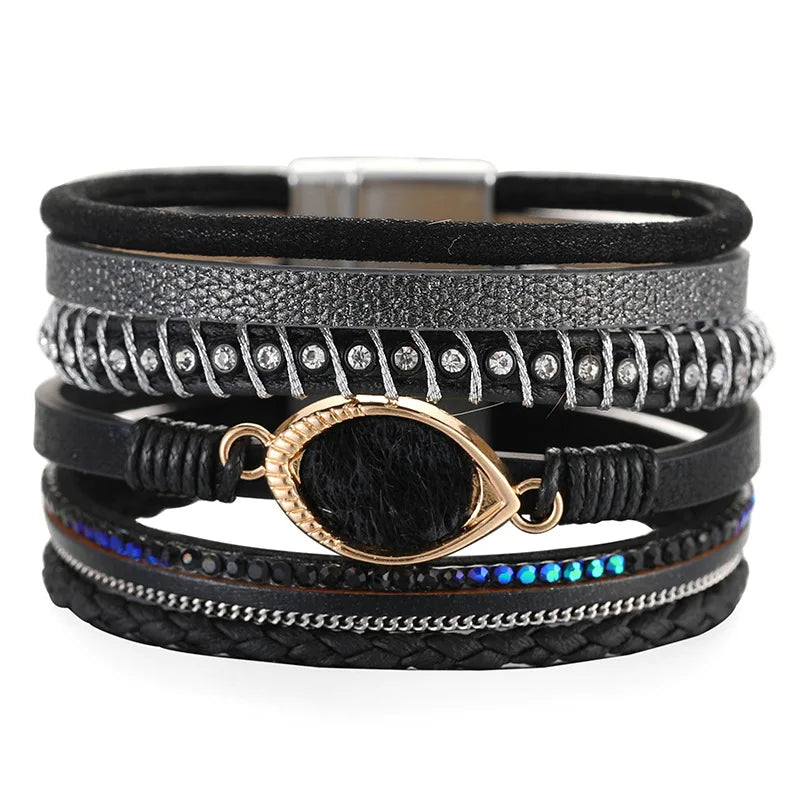 DHJ00273 Fashion Leather Bracelet Women Magnetic Buckle Leopard Leather Bracelet