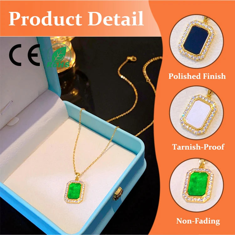 Design New Fashion Mother's Day Gift 304 316 Stainless Steel Hypoallergenic Laser Engraved Rectangular Zircon Pendant Necklace