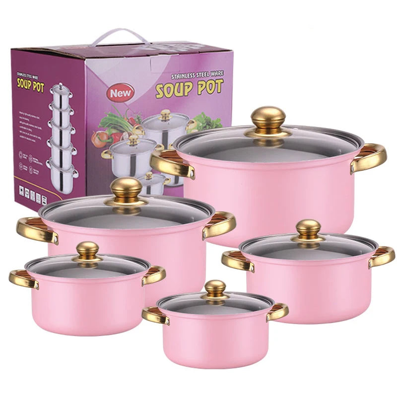 Wholesale Color Stainless Steel Cookware Set Juego De Ollas 10pcs Soup Pots Casserole Kitchenware Stock Pot