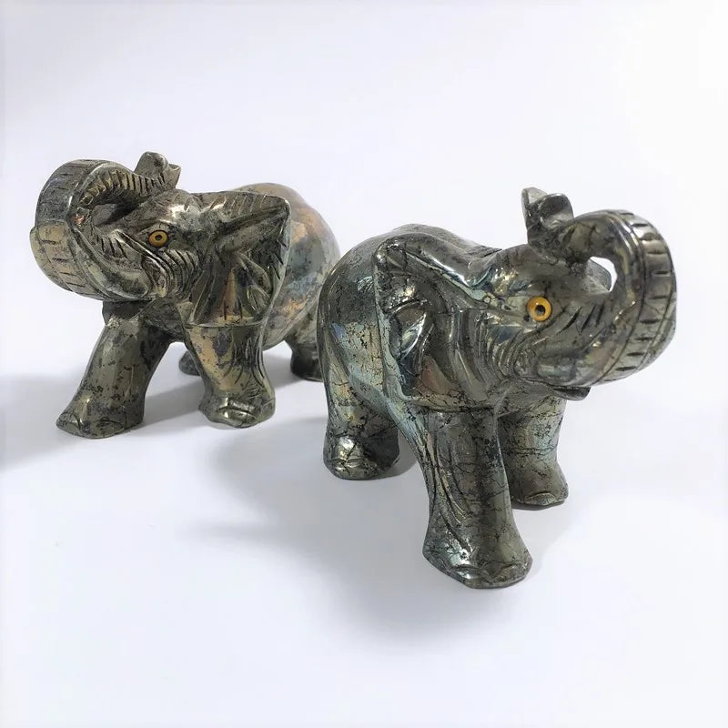 Huiying Hand carved 4 inch pyrite hand made elephants stone sculpture decorative