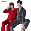 OEM Custom Winter Solid Tops With Pants Home Wear Long Sleeve PJ Set Velvet Women's  Sleepwear Men Couple Pajama Set